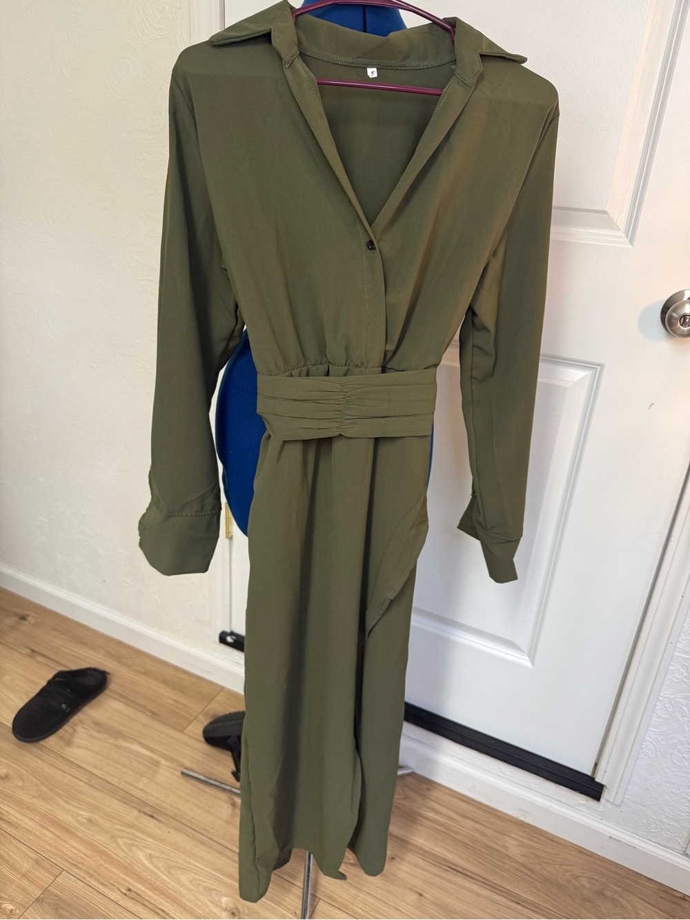Women's Olive Wrap Maxi Dress with Waist Tie